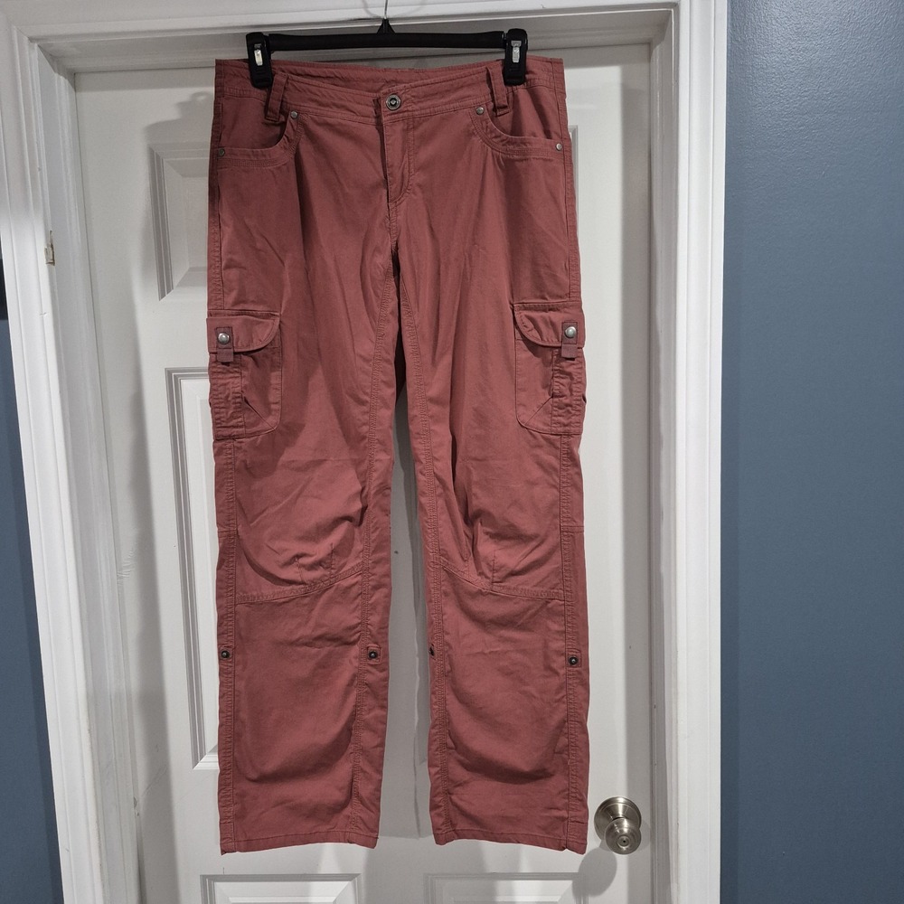 Kuhl Splash Pants Womens 14 Red Roll-Up Cargo Convertible Capri Hiking Cotton